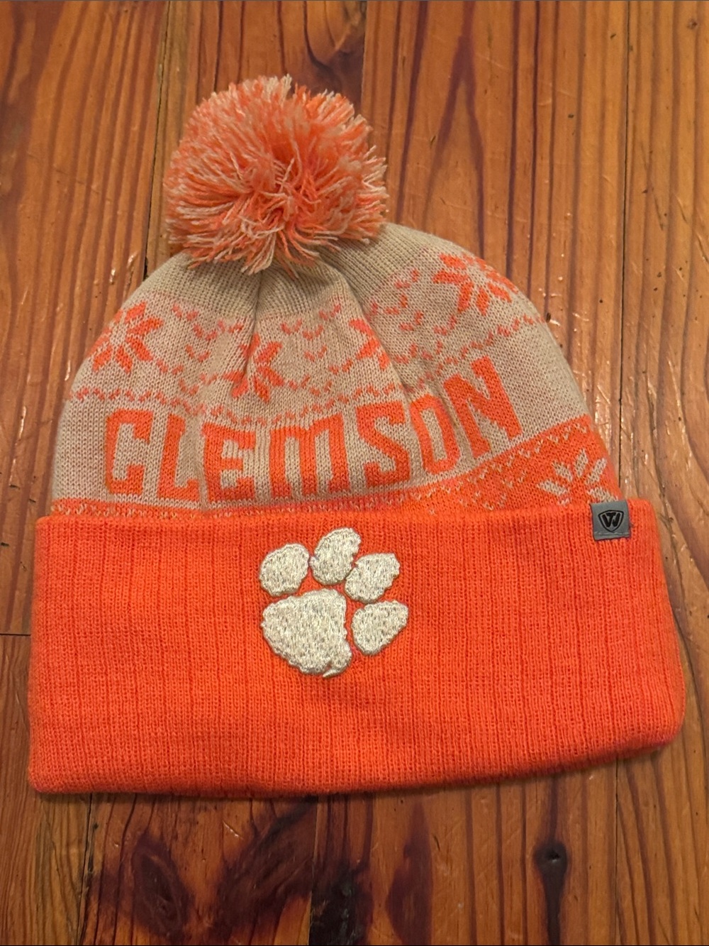 Clemson Pom Beanie - Orange & Cream